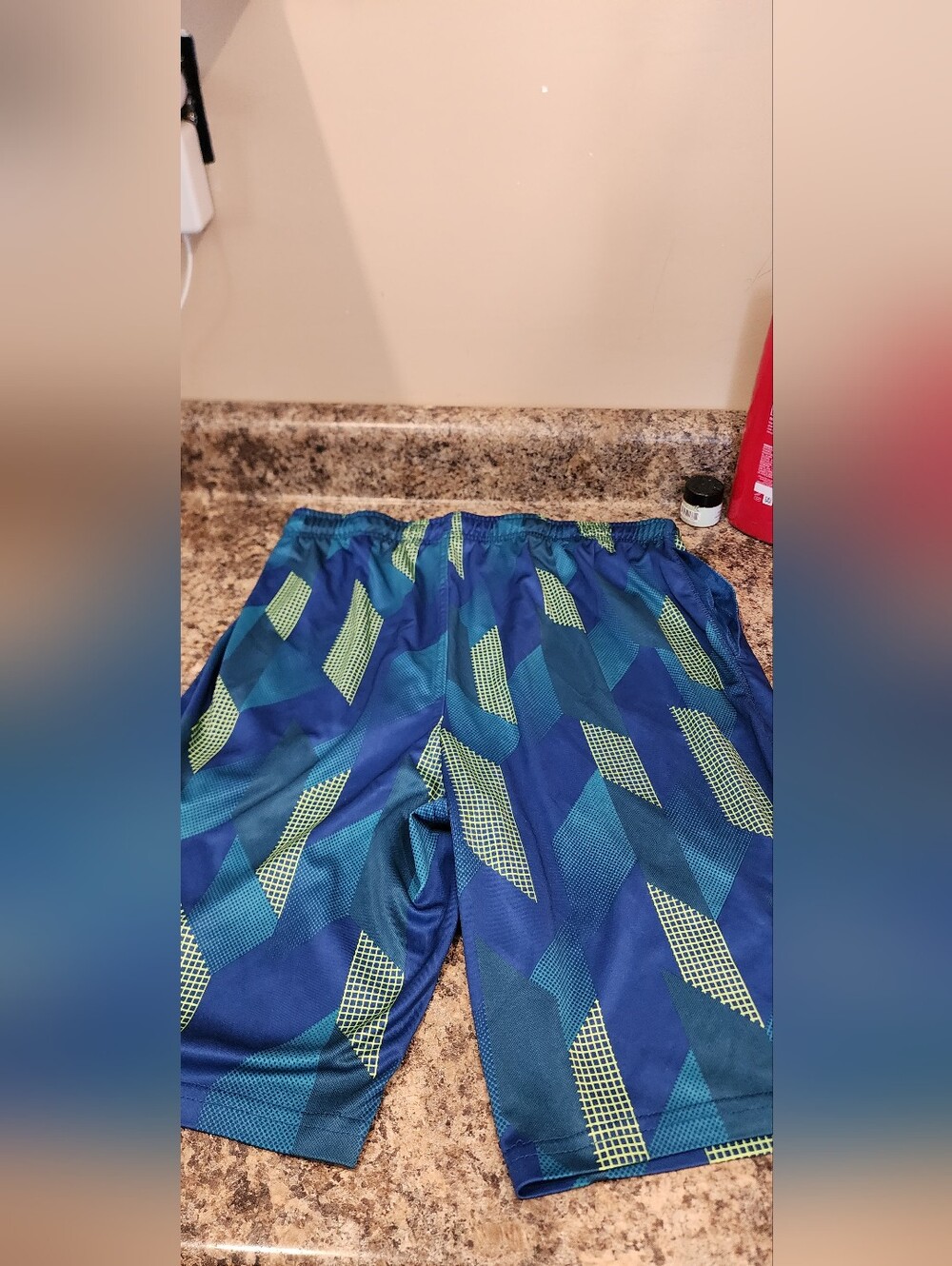 Men's Blue & Lime Geometric Athletic Shorts